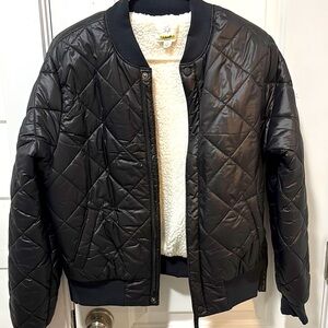 Black Quilted Bomber Jacket with Cream Lining